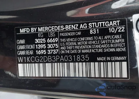 2023 Mercedes-Benz Eqs 450+ z USA, uszkodzony, nr VIN W1KCG2DB3PA031835